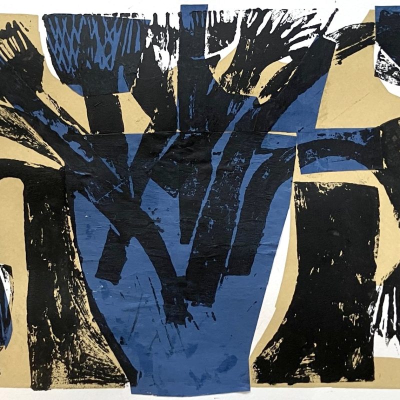 Linoprint and collage of flowers