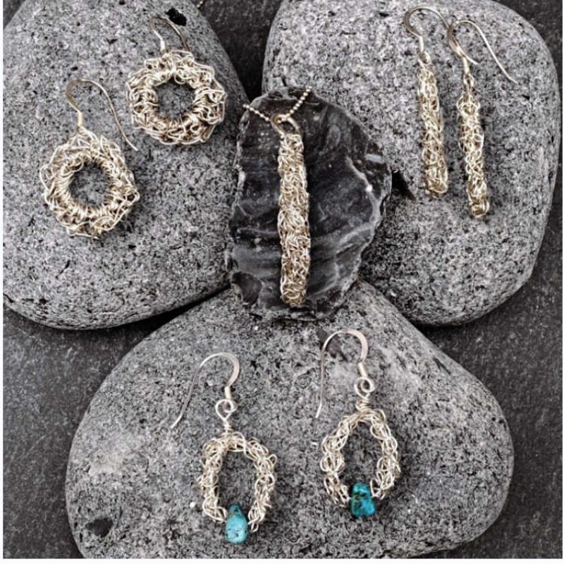 Intricate hand crochet sterling silver jewellery with gemstones