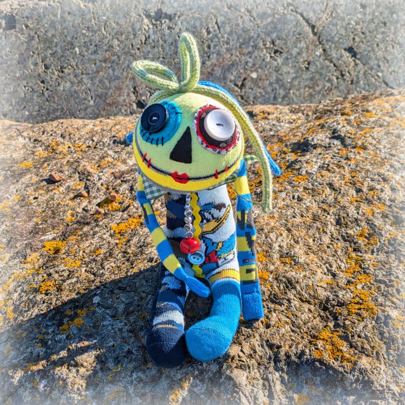 Handmade Quirky Creature Created from socks and buttons and embellishments