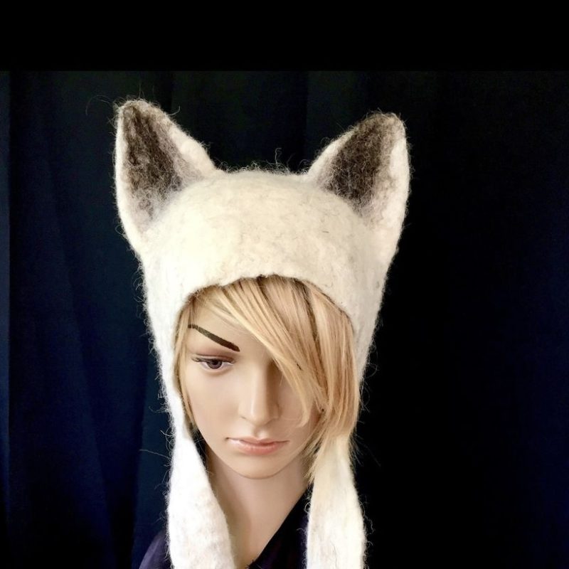 White Wolf hand felted animal hat