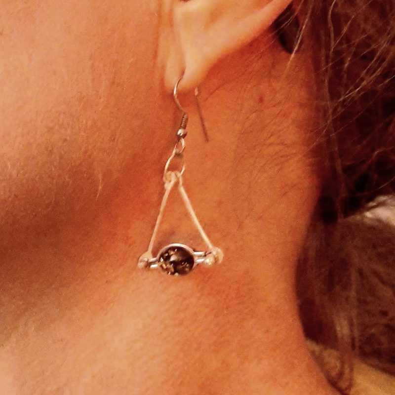 Upcycled Lime Amber Earrings. Sterling Silver