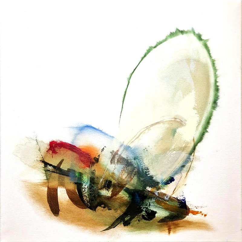 An Abstract Impressionistic painting of an insect , painted in acrylics on a 80 x 80 cm on canvas 