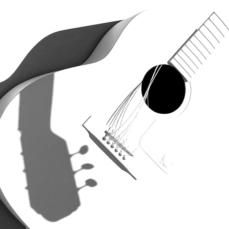 broken white guitar shadow of headstock