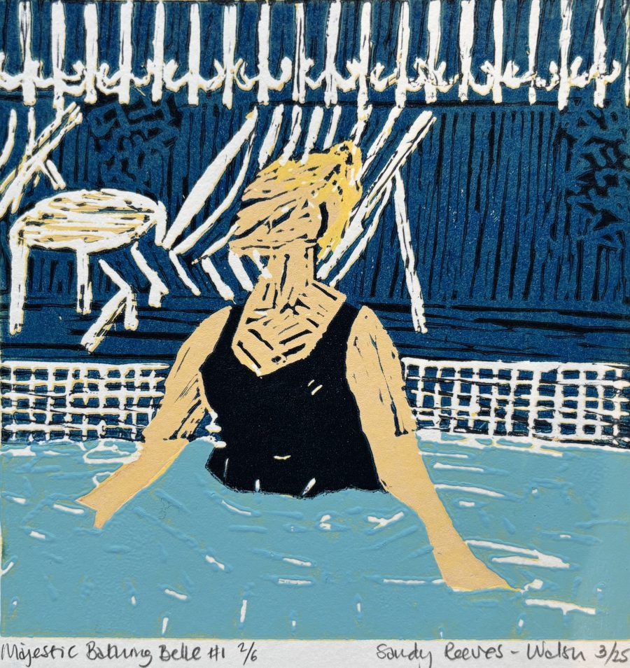Reduction Lino Print of a bather