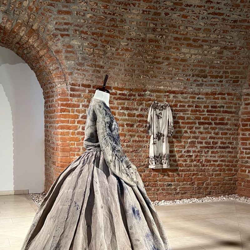 Victorian crinoline dress with embroidery