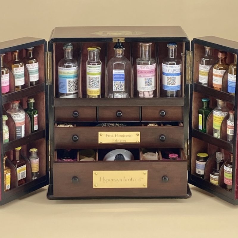 Wooden apothecary box with bottles