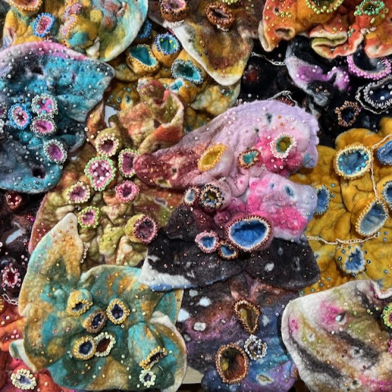 Colourful felted and beaded organic forms