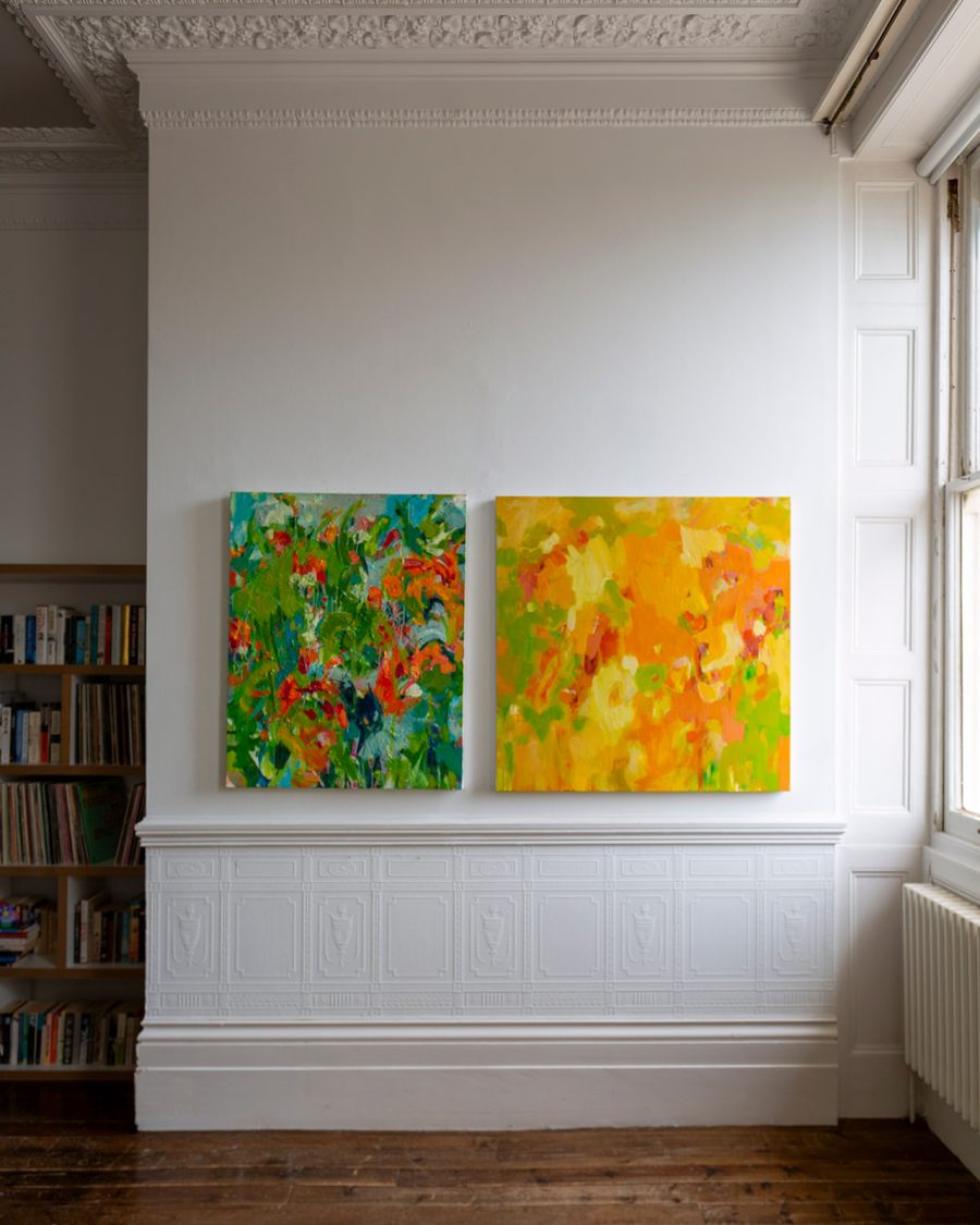 Two abstract oil on canvas paintings