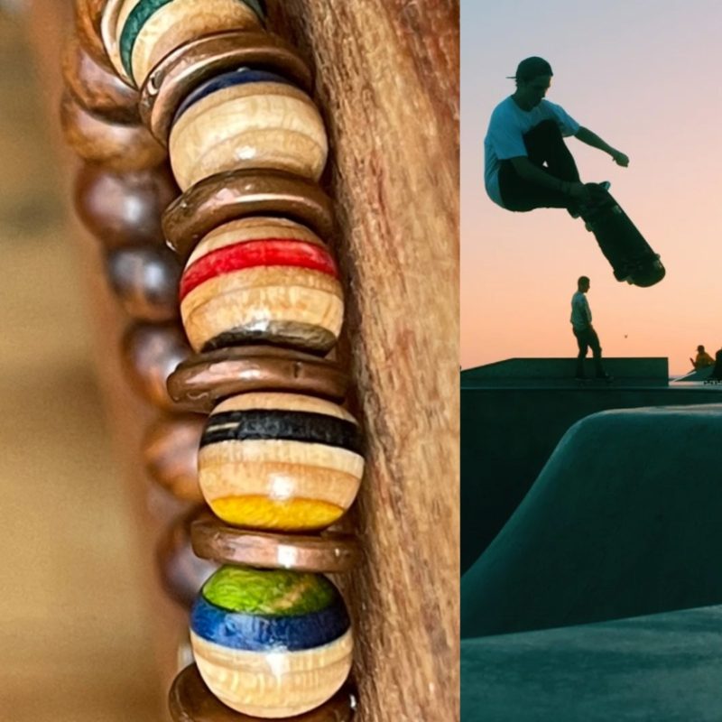 Bracelets made from broken old skateboards