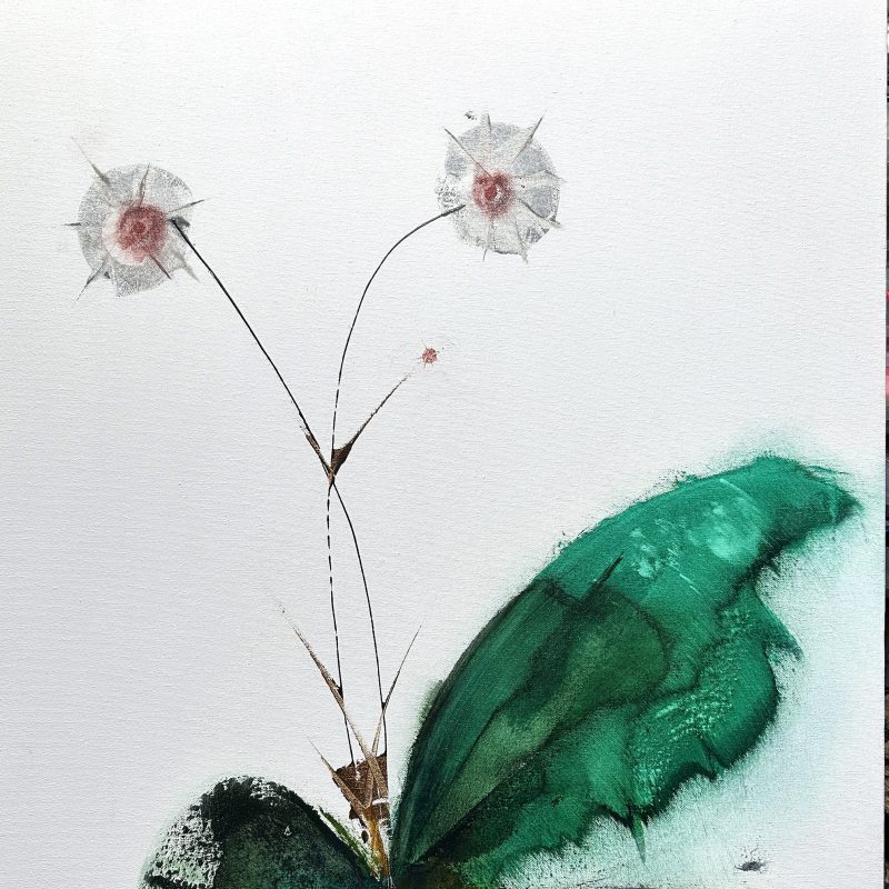 An Abstract Impressionistic, inspired by a wild flower, painted in acrylics on a 70 x 95 cm canvas
