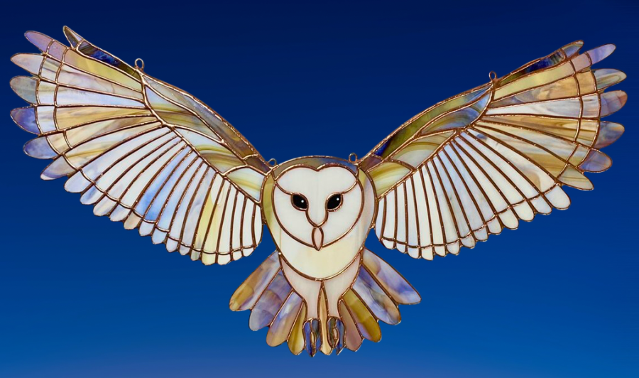 detailed stained glass barn owl