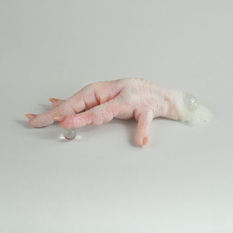 Chicken hand with foam and glass bead