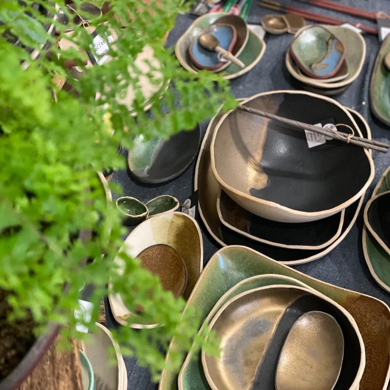 Selection of tableware with organic shapes inspired by ordnance survey maps