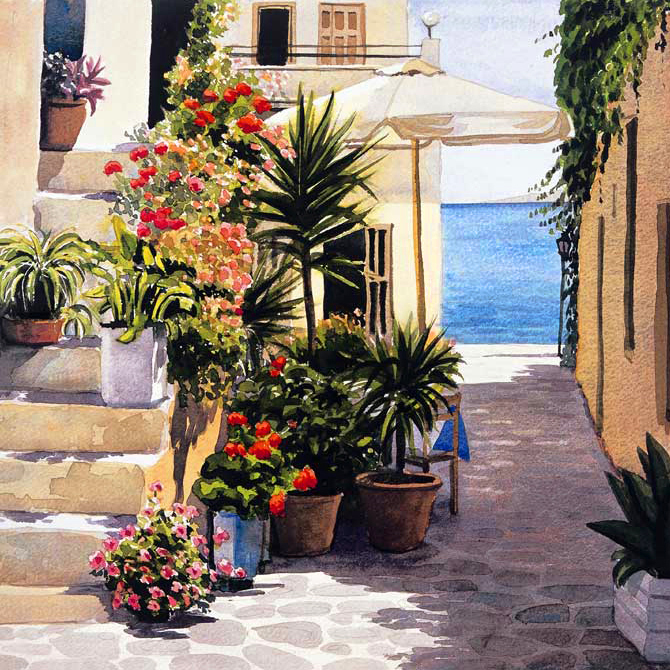 Narrow alley leading to a harbour