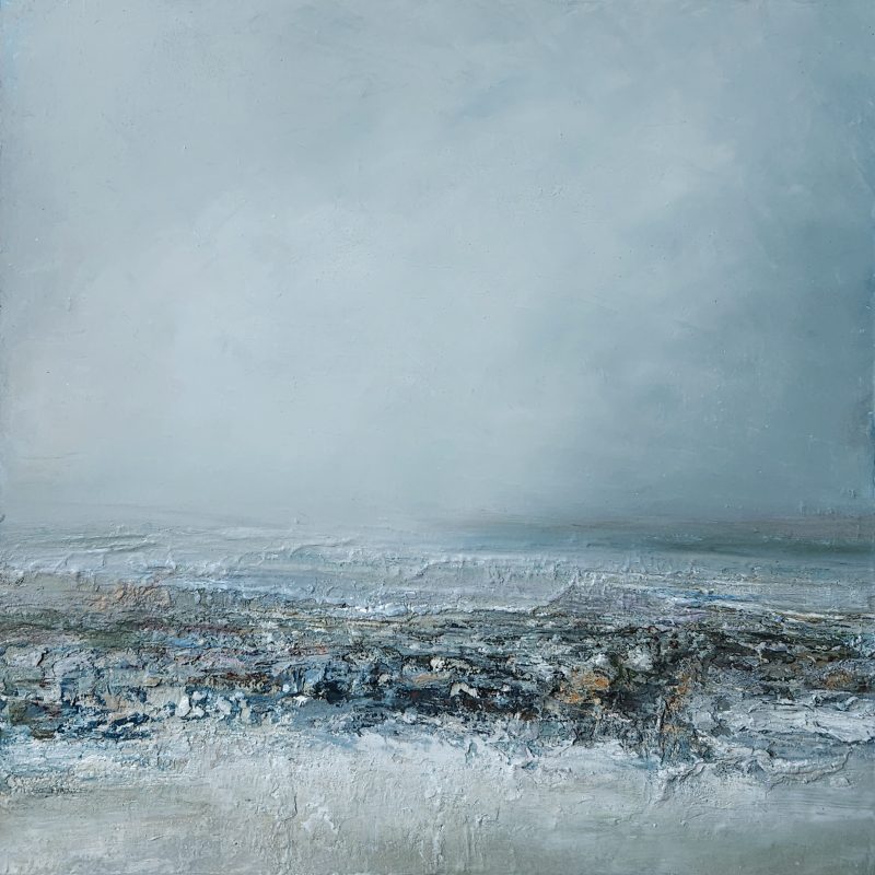 semi abstract seascape with muted blue skies and lots of texture
