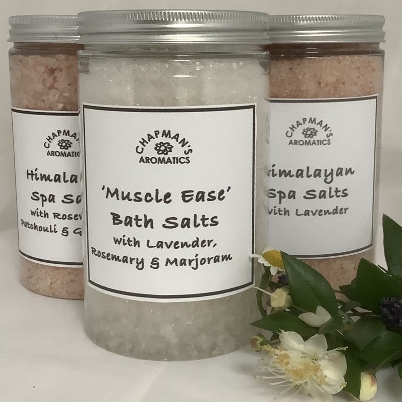 Bath and Spa Salts with pure essential oils, Glass bottle with wooden scoop