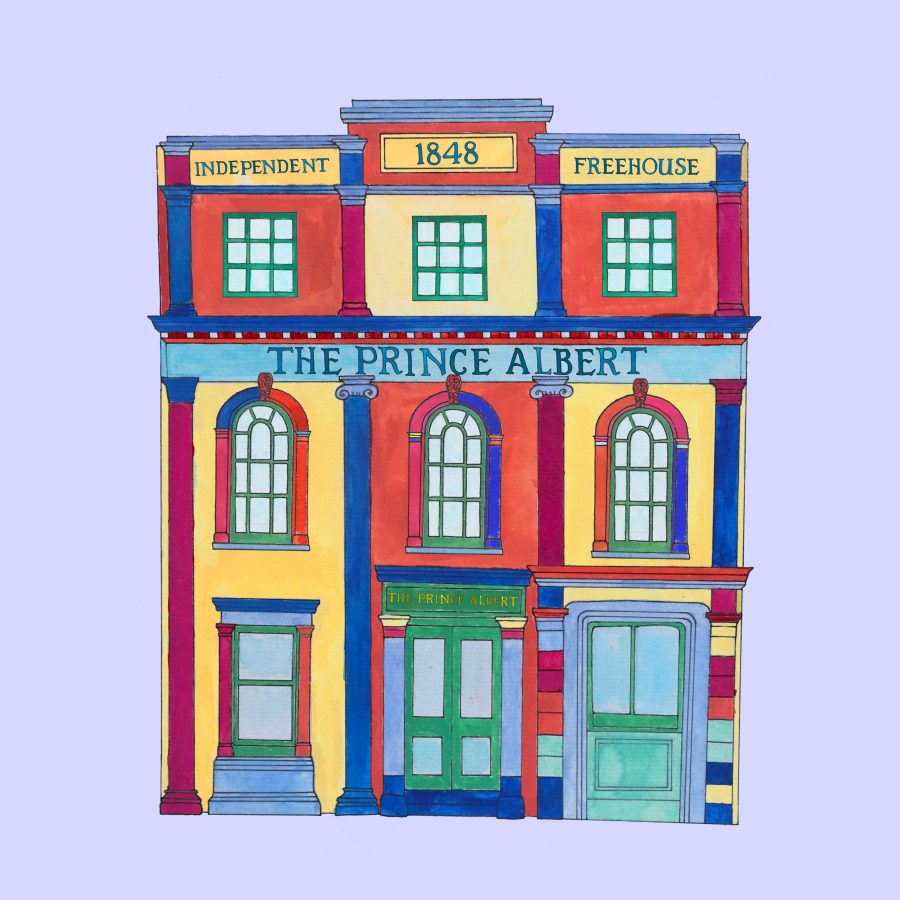 This illustration depicts Brighton's Prince Albert Pub