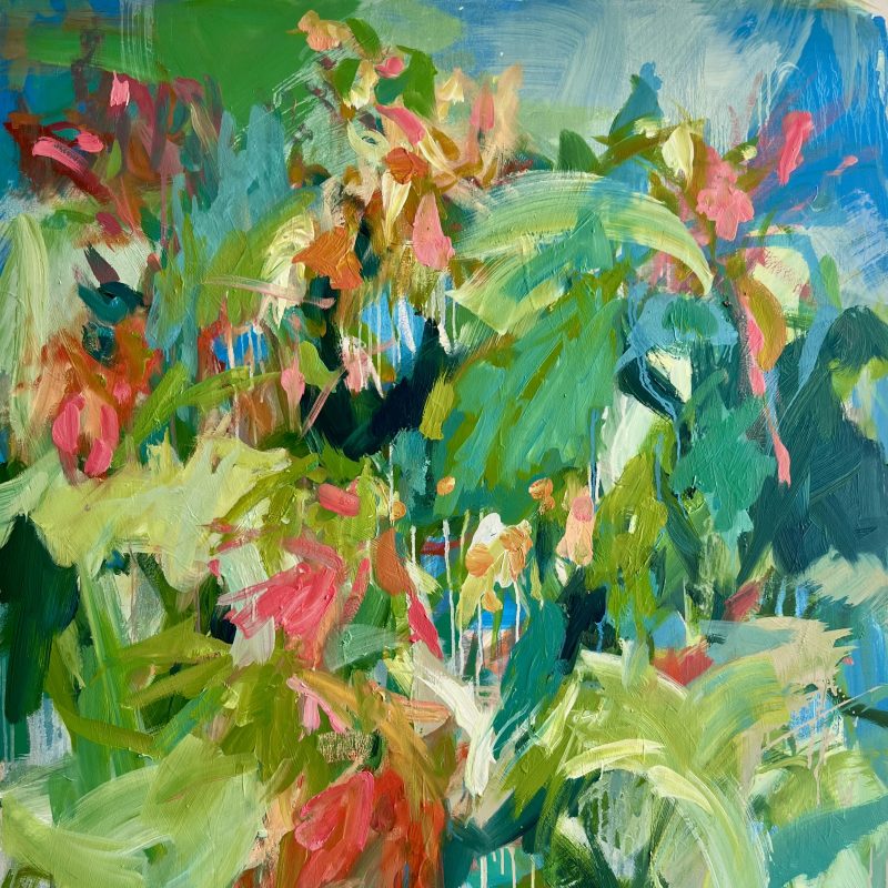 An abstract expresionist colourful oil on canvas