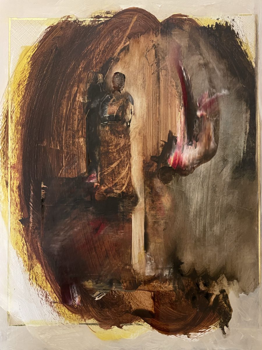 Bronze/flesh colours - emerging image of a falling Icarus