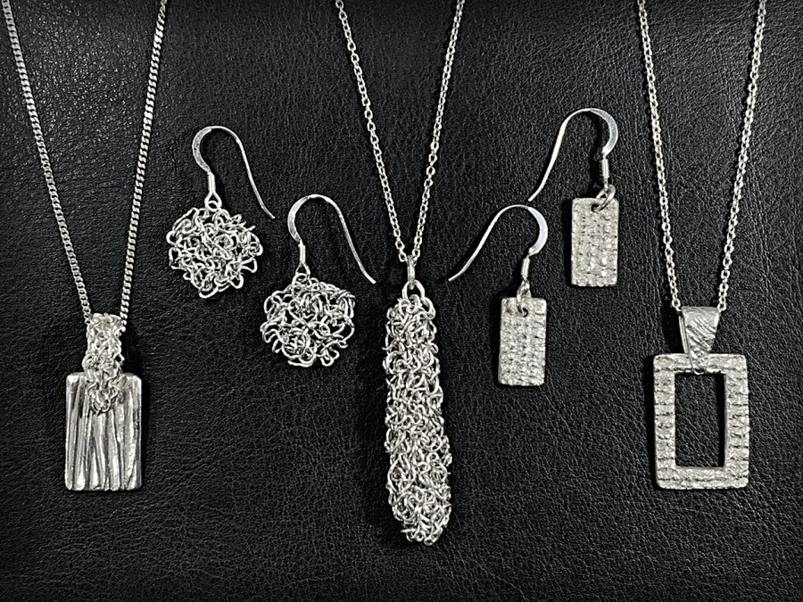 Hand crochet and uniquley hand textured silver jewellery by Brighton Artist Troy Ohlson