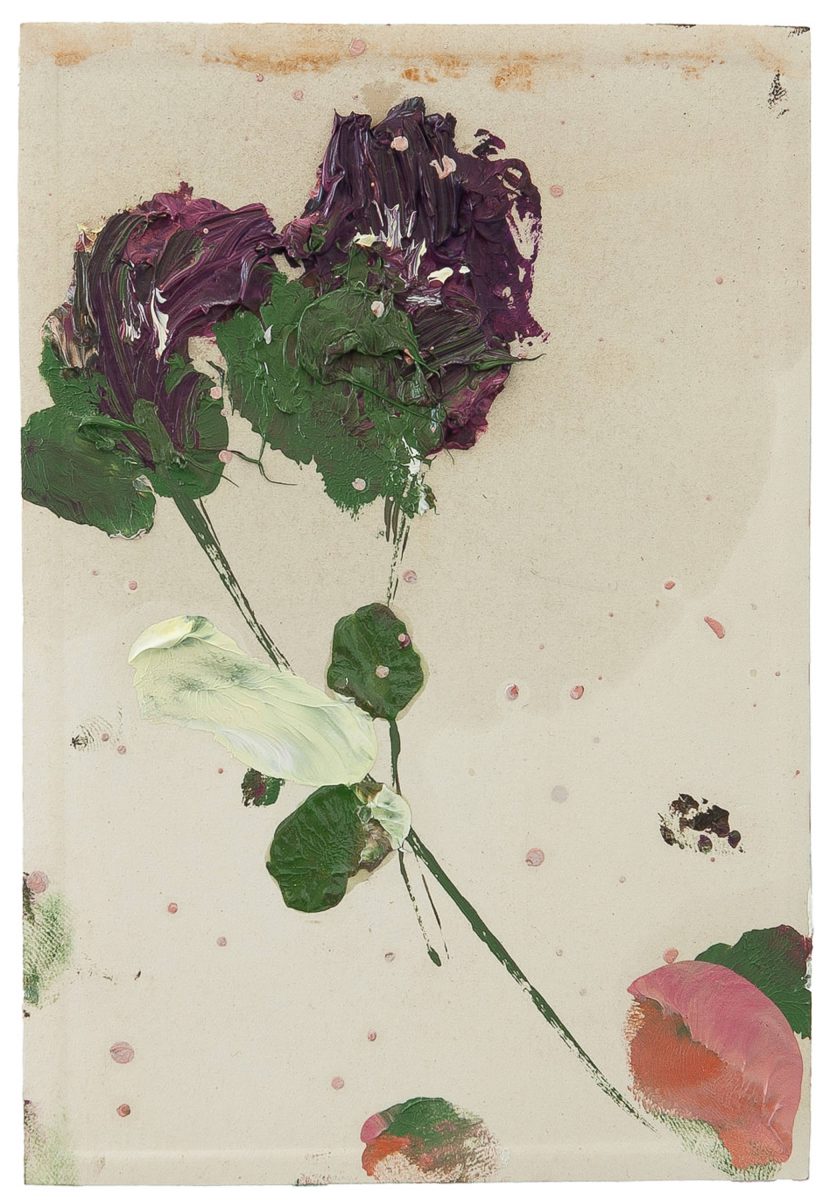 semi abstract flower painting on old detritus 