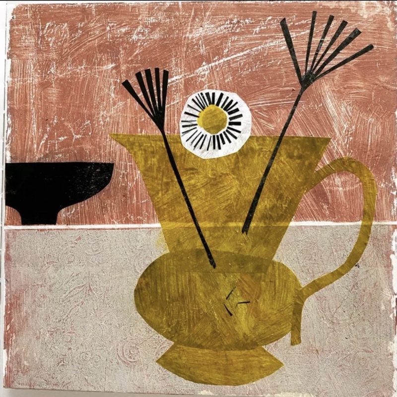 A still life of a jug with a daisy