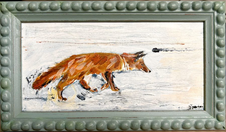 A red fox in a white background - acrylic paint
