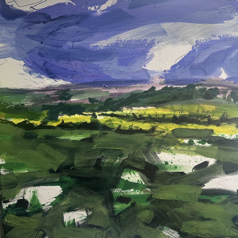 A landscape done in an expressive style. Some white gaps to give a feeling of space