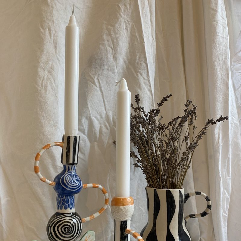 3 ceramic pieces completed with slip stencil and s’graffito