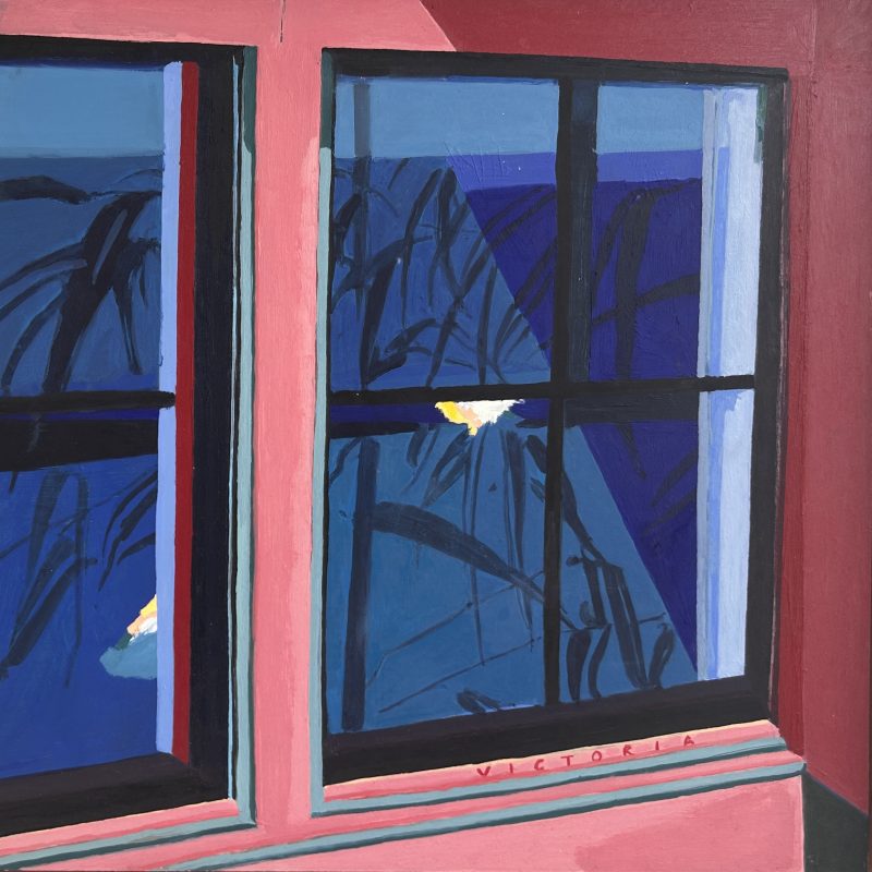 Window painting, oil on board 