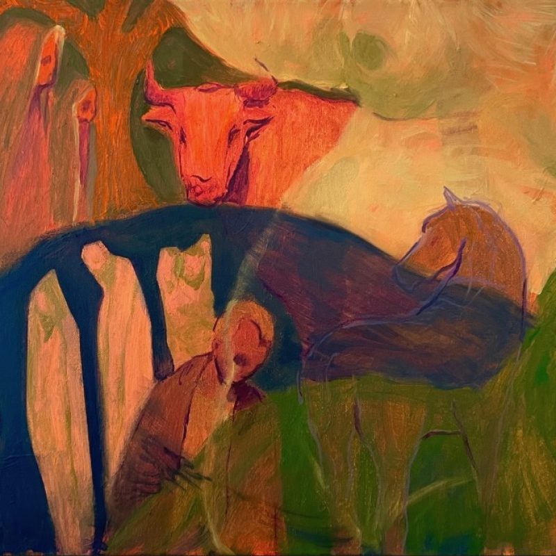 Three Fates is an oil painting on canvas, 52 x 76cm