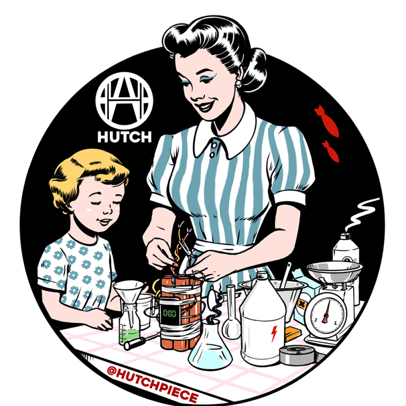 50s style illustration of a mum & child cooking