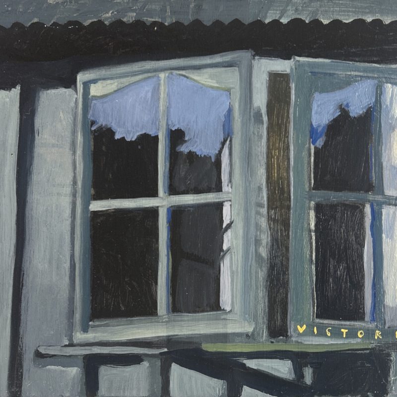 Painting of sculpture on windowsill, oil on board 