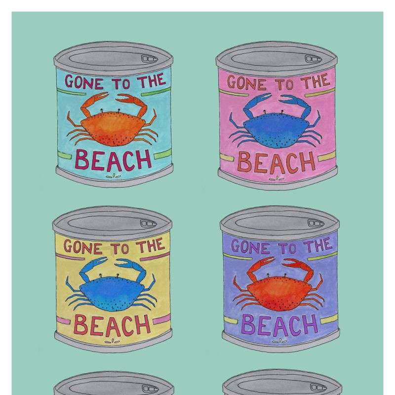 Six Crab Cans with the text 