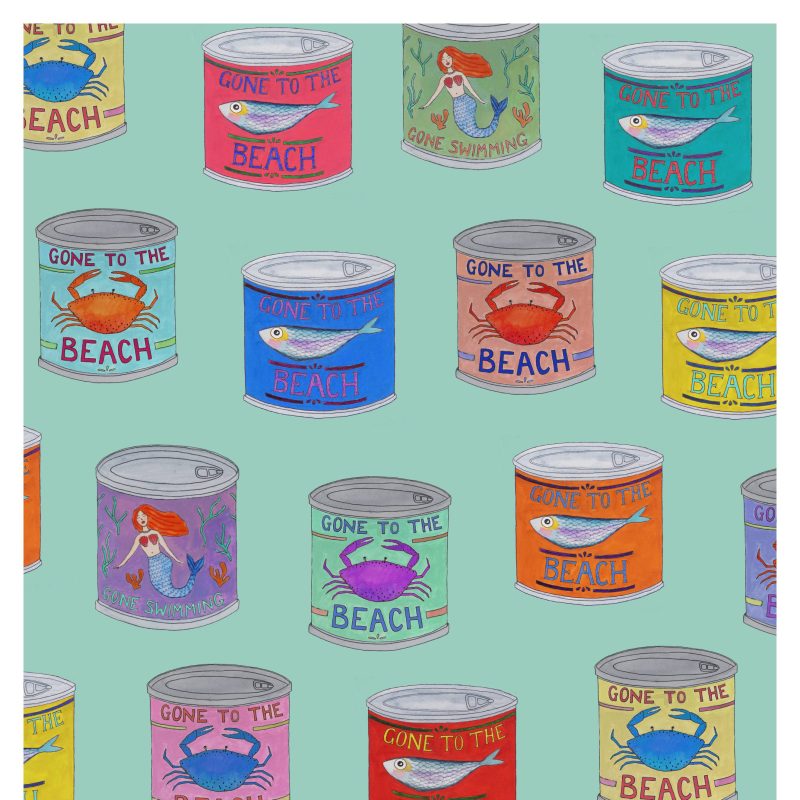 Cans arranged in a pattern with the text 