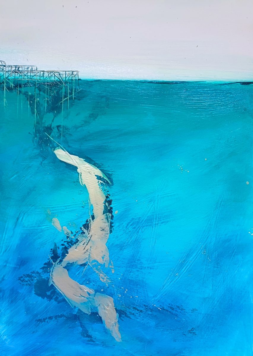 image of the skeleton of the West Pier against sea & sky