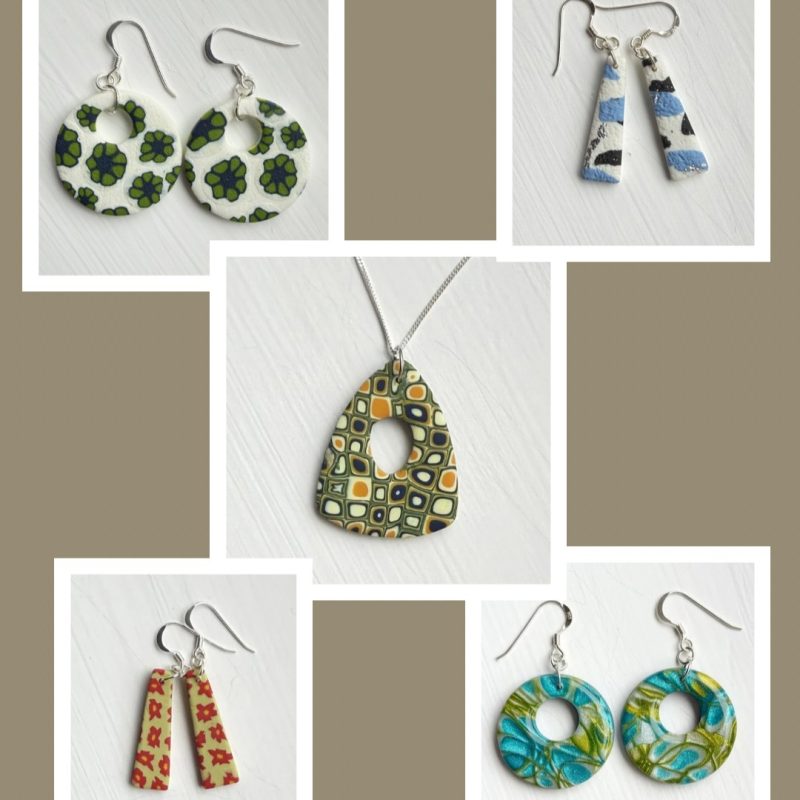 A selection of polymer clay and resin earrings