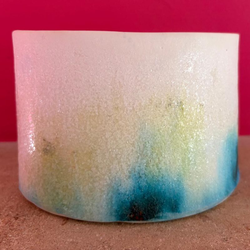 Sparkly white oval porcelain form with turquoise detail