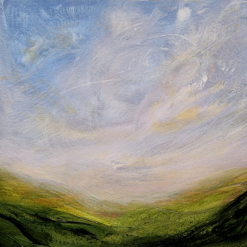 Impressionistic painitng of sunset sky over the South Downs