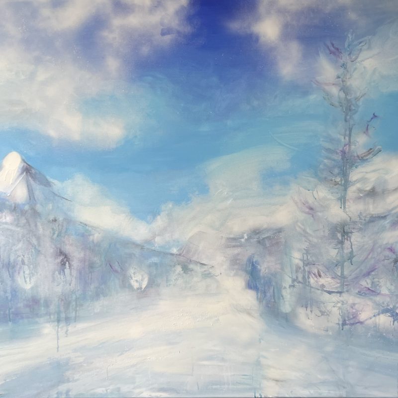 Abstract of a ski slope in Zermatt, blue sky white clouds, white snow