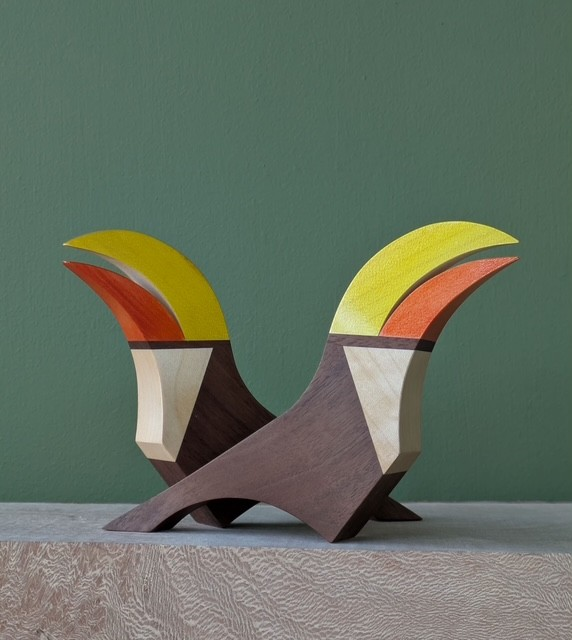 Toucans made in walnut and sycamore, with a stained sycamore beak
