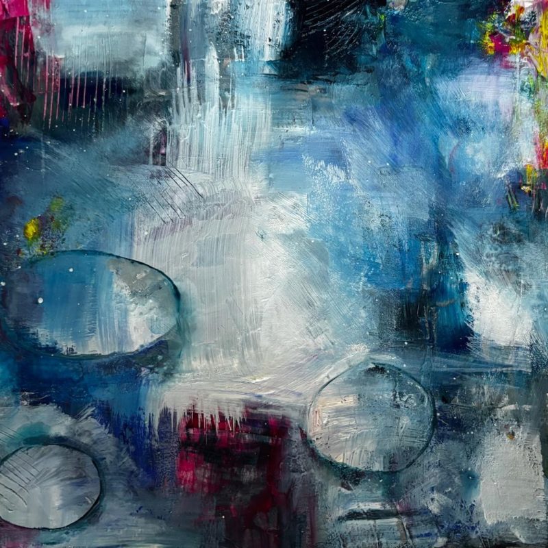 Shapes with texture and shades of blue, white and rose