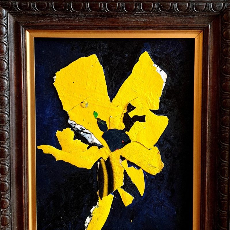 Urban Flower in Vintage Frame is from peeled paint on board in reclaimed frame, 66x56cm