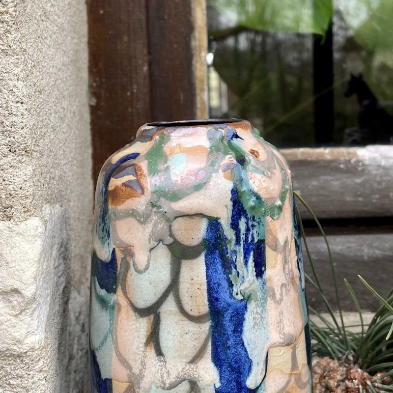 Hand thrown ceramic vase with abstract oxide glazes