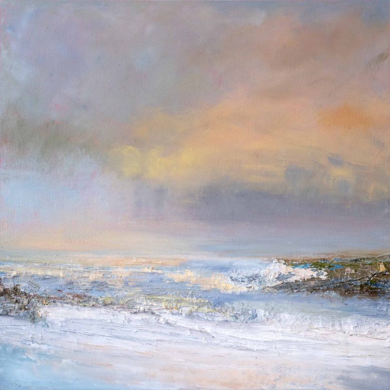 Highly textured semi abstract seascape with yellow ochre clouds