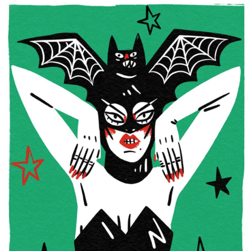 Green Bat Girl Print