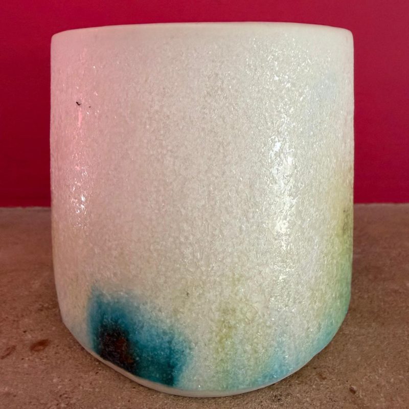 Sparkly white oval porcelain form with turquoise detail