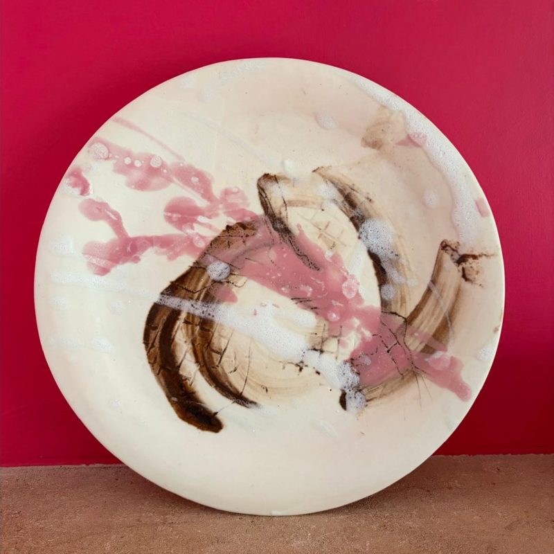 Porcelain cheese/fruit platter with oxides and colour stains