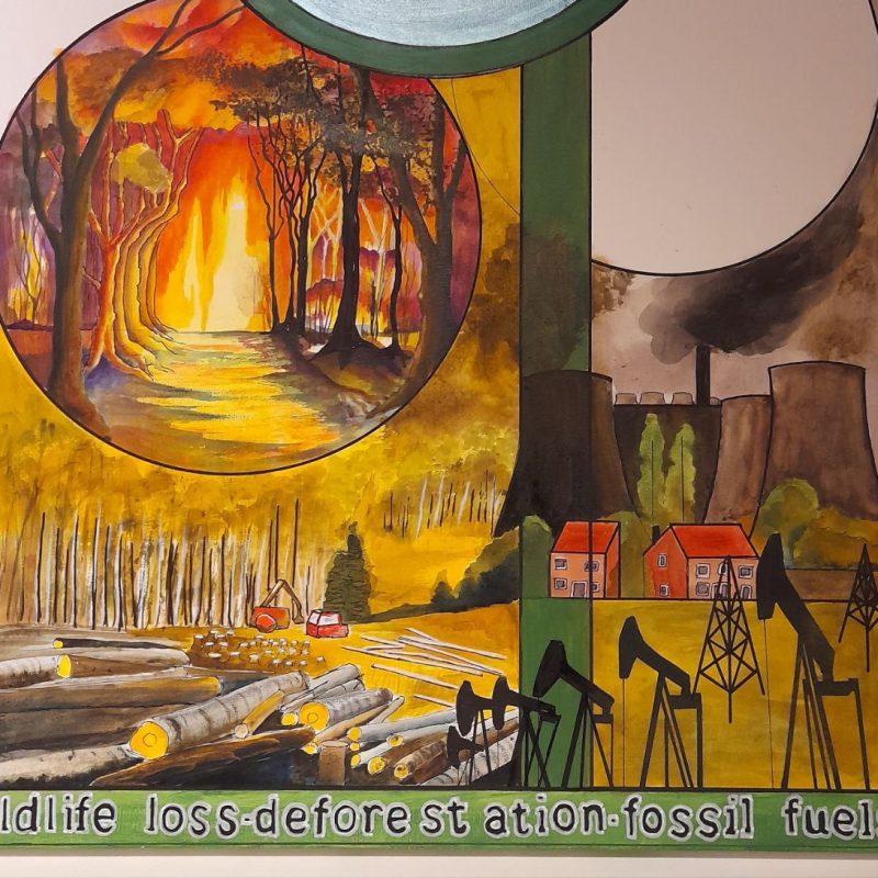 partial of forest fire, deforestation, oil drilling, power station