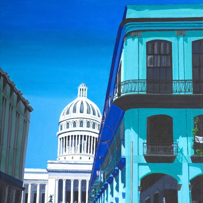 A painting of a street scene in Havana, Cuba